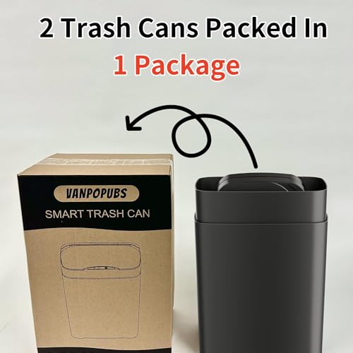 Vanpopubs 2 Pack 2.7 Gal Bathroom Trash Can with Lid, Automatic Trash Can Small Smart Garbage Can Touchless, Slim Motion Sensor Waterproof Plastic Trash Bins for Bedroom Office Kitchen Toilet Black - color: Black