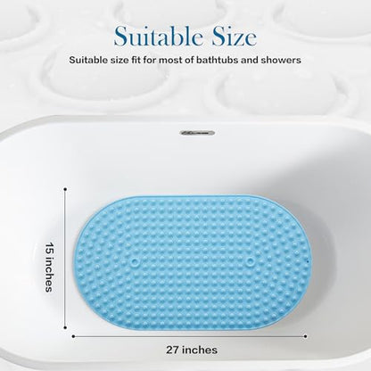 Blue Bath Mat for Tub Non Slip 27x15 - Cushioned Silicone Bubble Pop It Bathtub Mat for Soaking, Anti Skid Shower Mat with Suction Cups, Spa Relaxation, Ocean Color - color: 27x15"-blue