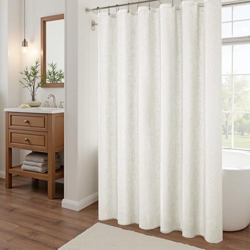KOUFALL Extra Long Shower Curtains 84 Inch Length for Bathroom Waterproof XLong Duck Cloth Rustic Fabric Elegante Linen Shower Curtain Liner Set with Hooks - color: Natural, size: 72"W x 84"L (Pack of 1)