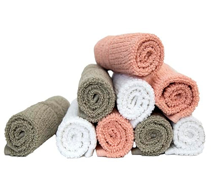 PH Pleasant Home Ribbed Wash Cloths Set - 12 Pack (12” x 12”) – 509 GSM - 100% Ring Spun Cotton Wash Cloth - Super Soft and Highly Absorbent Face Towels (Blush,White & Tan) - color: Blush, White & Tan, style: Ribbed