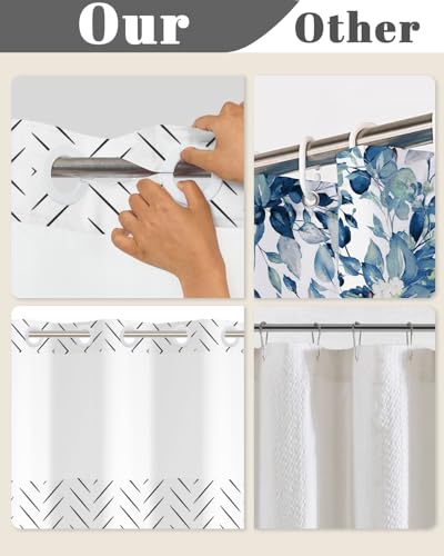 Black and White Shower Curtain with Snap in Liner, 71x74 Inch | No Hooks Needed, Double Layer Waterproof Fabric with Mesh Top, Minimalist Stripe Geometric Print for Modern Neutral Bathroom - color: Black and White