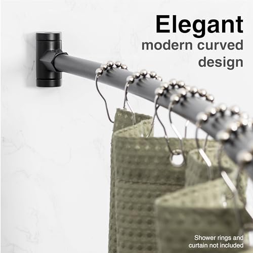 JS Jackson Supplies Single Curved Shower Rod, Metal Construction, Adjustable Between 36 to 61 Inches, Aluminum Rods and Zinc Mounting Hardware, Quality Modern Bathware, Black Finish - color: Black