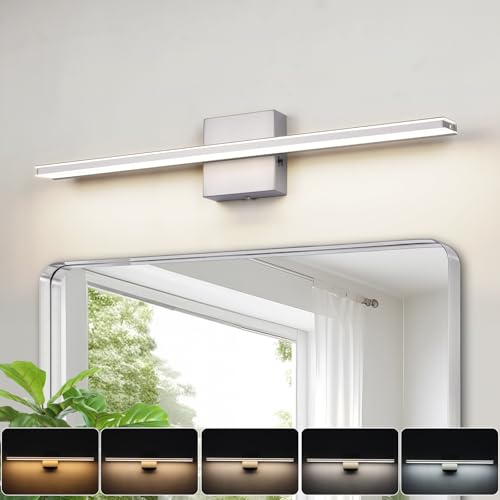 LED Modern Bathroom Light Fixtures 18W Brushed Nickel Vanity Lights Bar 5CCT Dimmable ixture Over Mirror Vanity Light for Bathroom Lighting 23.6 inch - color: Brushed Nickel-5 Color Temperature, size: 23.6 Inch