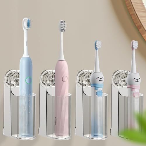 4 Pack Electric Toothbrush Holders for Bathroom, Wall Mounted Clear Electric Toothbrush Organizer, Self Adhesive Bathrooms Toothbrush Storage for Shower, Saving Space and Keep Drying (Grey) - color: Grey, size: 4pcs