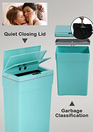 Trash Can 13 Gallon Plastic Automatic Trash Can with Lid for Bedroom Bathroom Home Office Garbage Can Trash Bin Touchless Trash Can Sensor Trash Can Electric Trash Can 50 Liter，Blue, 1PCS - style: Single Lid(blue)