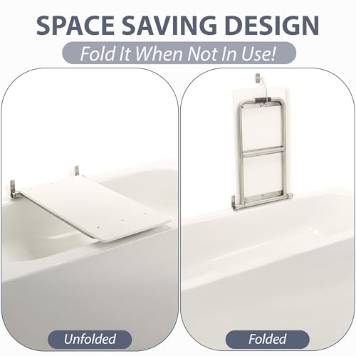 Bathtub Seat for Seniors & Adults - Folding Wall Mount Bench / ADA Bathroom Safety Assist / 304 Stainless Steel / HDP High-Density Polymer / 32" x 15"