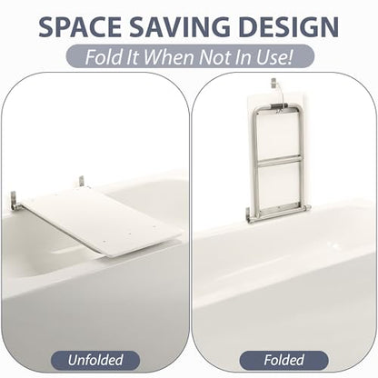 Bathtub Seat for Seniors & Adults - Folding Wall Mount Bench / ADA Bathroom Safety Assist / 304 Stainless Steel / HDP High-Density Polymer / 32" x 15"