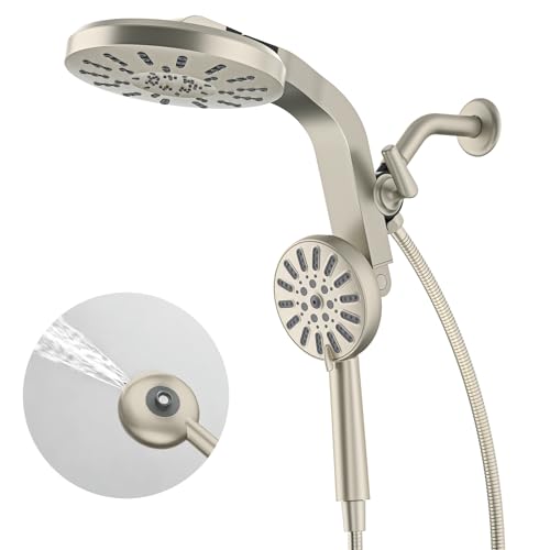 INAVAMZ High Pressure Rain Shower Head Combo with Magnetic Handheld Nickel | Dual Shower System with Rainfall Showerhead and 8-Spray Handheld, Magnetic Dock, Adjustable Angle, Power Jet for Cleaning - color: Nickel