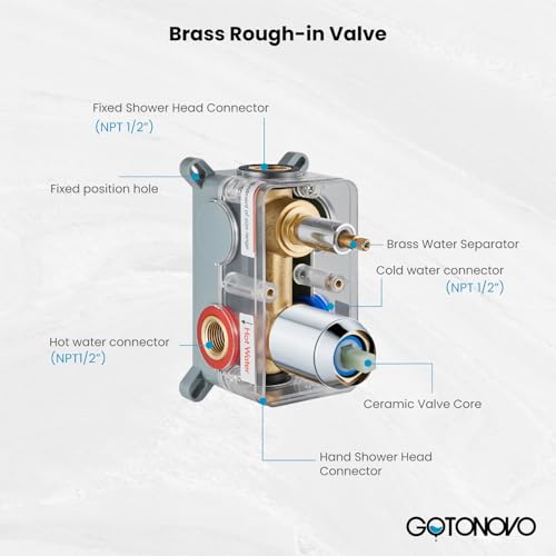 gotonovo Ceiling Shower System with Handheld Polished Chrome,12 inch Head | Ceiling Mount Bathroom Shower Faucet Set,SUS304 Rainfall Head and Handle Set Combo,Brass Valve Trim Kit,All Metal - color: Chrome, size: 12 inch Head