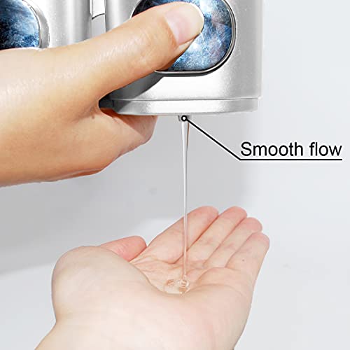 2-Chamber Soap Dispensers Wall Mount,400ml Bathroom Shower Pump Dispenser,Press Manually Lotion Shower Soap Dispenser Usefor Home,Bath,Kitchen,Hotels,Restaurants(Silver) - color: Silver, size: 2 Chamber