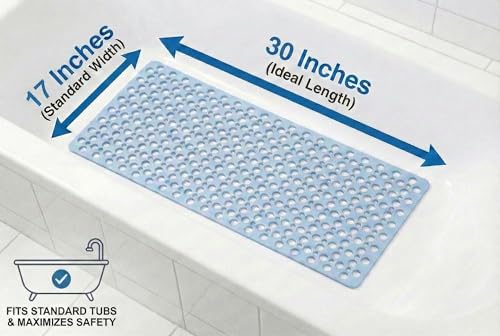 Nonslip Bathtub Mat Extra Soft TPE Bath Mat for Kids, Machine Washable Bathroom Shower Mat, Smooth/Non-Textured Tubs Only, 30L x 17W Inch (Blue) - color: Blue, size: 30" x 17" (Rectangular)