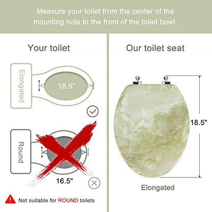 Elongated Toilet Seat Natural Wood Toilet Seat with Zinc Alloy Hinges, Easy to Install also Easy to Clean, Anti-pinch Marble Toilet Seat by Angol Shiold (Elongated, Green Marble) - color: Green Marble, size: Elongated-18.5”