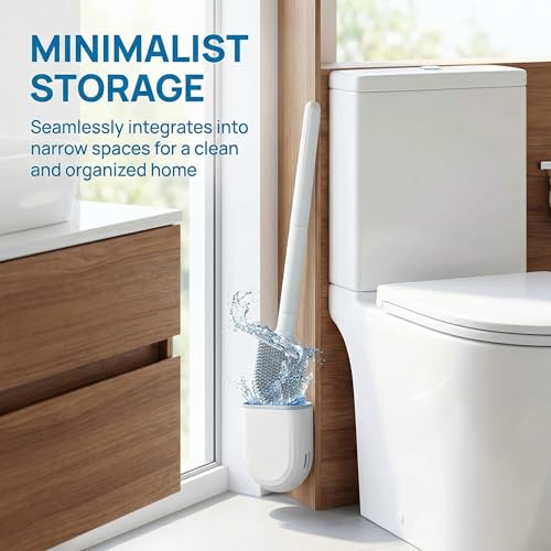 RV Silicone Toilet Brush with Holder, Drill-Free Wall Mounted Toilet Bowl Cleaner, Anti-Drip Anti-Roll Compact Brush for RV Camper & Small Bathroom (White) - color: White