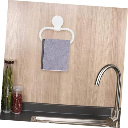 Vaguelly 2pcs Adhesive Towel Rings Wall-Mounted Hand Towel Holder for Bathroom Non-Deformation Shelf with Strong Sticky Backing Minimalist White Design Compatible with Any Decor