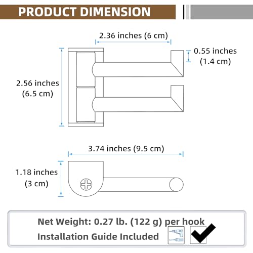 Swivel Wall Hooks with 2 Arm, 2 Pack, Polished Chrome, Wall Mounted | Rust-resistant 304 Stainless Steel, Double Towel Hooks for Bathroom Kitchen closet, Flexible 180° Swivel, Heavy-duty 11 lbs - color: Polished Chrome, size: 2 Pack