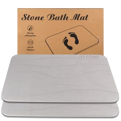 Stone Bath Mat Large, Diatomaceous Earth Shower Mat, Non-Slip Super Absorbent Quick Drying Bathroom Floor Mat, 2 Pack,23.62x15.35, Light Grey - color: Light Grey