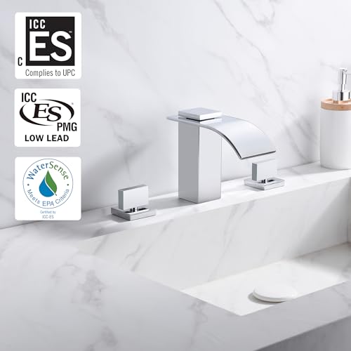 sumerain Waterfall 8 Inch Widespread Bathroom Sink Faucet 3 Hole Chrome Finish - color: Chrome