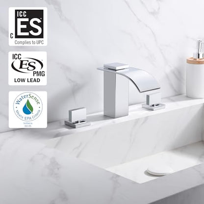 sumerain Waterfall 8 Inch Widespread Bathroom Sink Faucet 3 Hole Chrome Finish - color: Chrome
