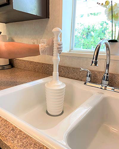 Master Plunger MP500-4TB Heavy Duty Bathroom Toilet Plunger Kit with Tall Bucket Caddy Equipped with Air Release Valve, White