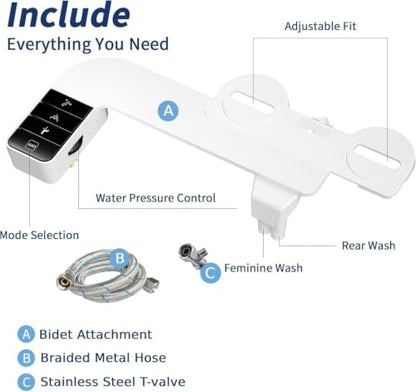 Bidet Attachment for Toilet, Retractable Self Cleaning Cold Water Bidets for Existing Toilets, Bidet Toilet Seat Attachment with Pressure Controls, Bidet Attachment for Frontal & Rear Wash, Black