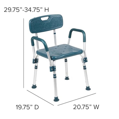 Flash Furniture HERCULES Series 300 Lb. Capacity Adjustable Navy Bath & Shower Chair with Quick Release Back & Arms - color: Navy