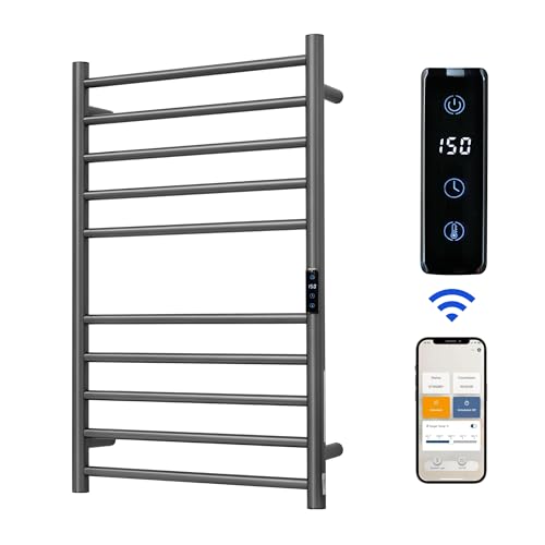 Electric Towel Rack with Voice Control for Alexa & Google Home,TUYA-Wall-Mounted Bathroom Heating Towel Warmer,Stainless Steel Material,31.5x20.08x4.41in,Plug-in,Gunmetal Grey,10 Bars - color: Gungrey With Wifi, size: 10 Bar