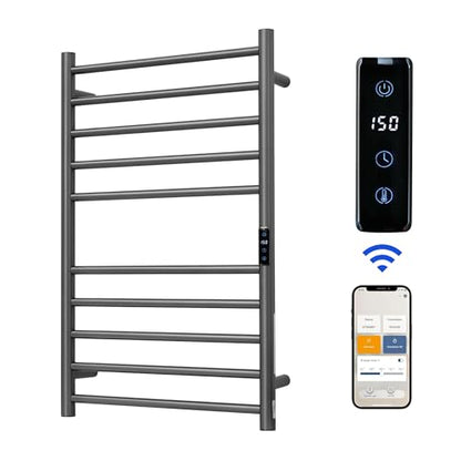 Electric Towel Rack with Voice Control for Alexa & Google Home,TUYA-Wall-Mounted Bathroom Heating Towel Warmer,Stainless Steel Material,31.5x20.08x4.41in,Plug-in,Gunmetal Grey,10 Bars - color: Gungrey With Wifi, size: 10 Bar