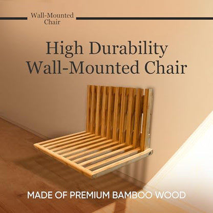 Wall Mounted Folding Chair, Bamboo Fold Down Seat for Entryway, Shower and Small Spaces, Holds 260 lb (120 kg), Space Saving Wall Bench, Mounting Hardware Included
