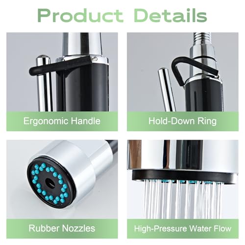 Pull Down Kitchen Faucet Replacement Head, 3-Mode Spray Head with Stream/Spray/Pause, High Pressure Anti-Clog Nozzle, Easy Installation, Universal Fit for Most Kitchen Faucets Chrome - color: Industrial Spray Head - Chrome