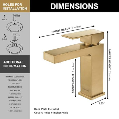 Bronze Gold Bathroom Faucet Single Hole, Gold Single Handle Bathroom Sink Faucet with Drain Assembly, Deck Plate Included, BF307-BB - color: Brushed Bronze