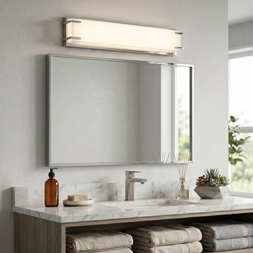 URSOLA LED Bathroom Light Fixtures Over Mirror 16” Vanity Light with Milky White Lampshade 4000K Daylight Chrome Finishing Bath Bar (Chrome) - color: Chrome, size: 16inch