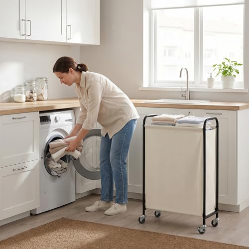 GRANNY SAYS Laundry Hamper, Slim Basket with Wheels and Handles, Beige, 80L - color: Beige, size: 80L