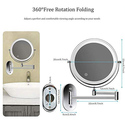 8'' Wall Mounted Makeup Mirror Black USB Rechargeable Double Sided with 3 Tones LED Lights, 1x/5x Magnifying Bathroom Mirror for Shaving Extendable Arm Touch Control1X/5X (1X/7X) - size: 1X/7X