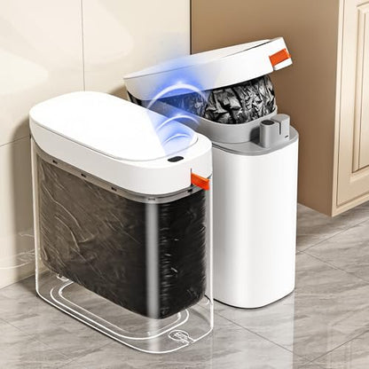 3.5 Gallon Automatic Bathroom Trash Can with Lid, Small Slim Smart Motion Sensor Garbage Bin with Auto Bag Suction & One-Pull Self Sealing, Touchless Waste Basket for Bedroom, Office, Kitchen, Rv