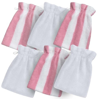 VOOVA & MOVAS Shower Mitts 6 Pack Pink Stripe,European Style with Loop | Body Wash Gloves, Gentle Texture, Durable Cotton Fabric, Ideal for Face Care, Shower and Home Use. - color: Pink Stripe&white, size: 6PC Bath Mitts