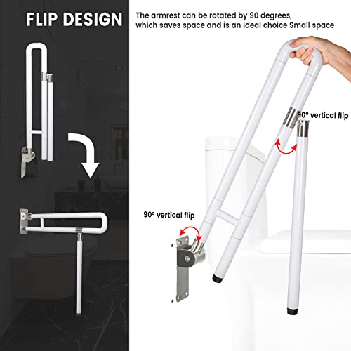 Handicap Grab Bars Rails, 29.5 Inch Foldable Toilet Grab Bar Flip Up Arm Rails with Anti-Slip Grip Shower Assist Aid Safety Rails for Elderly Pregnant Women Disabled Handicap Bar - color: White