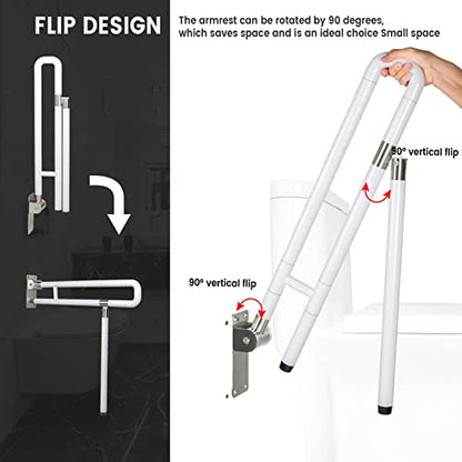 Handicap Grab Bars Rails, 29.5 Inch Foldable Toilet Grab Bar Flip Up Arm Rails with Anti-Slip Grip Shower Assist Aid Safety Rails for Elderly Pregnant Women Disabled Handicap Bar - color: White