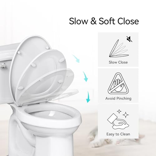 R&T B1095 Round Slow Close Plastic Toilet Seat 16.5" Quick-Release Hinges | Round toilet seat soft close - color: Round – Standard (330 lbs)