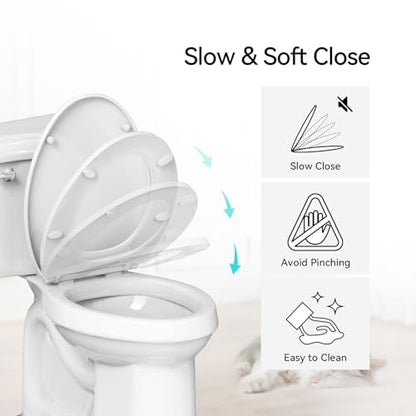 R&T B1095 Round Slow Close Plastic Toilet Seat 16.5" Quick-Release Hinges | Round toilet seat soft close - color: Round – Standard (330 lbs)