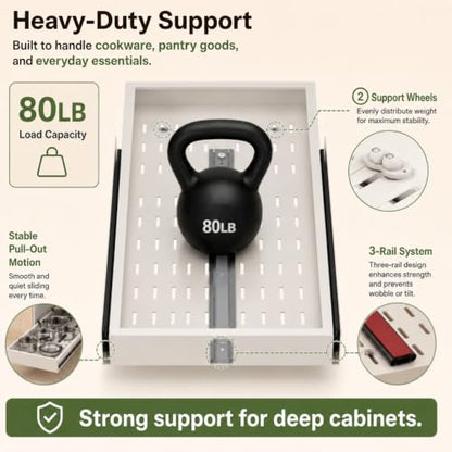 Fokyfok Pull out Cabinet Organizer,Expandable No Drill,Heavy Duty,Kitchen | 11"-16"W x 25"-32"D,3 Rails,Pull out Drawer,Cabinet Drawer Slide out,Roll out Shelves,Pantry,Bathroom,Adhesive,Adjustable,1PC - size: 11"-17"W X 25"-32"D