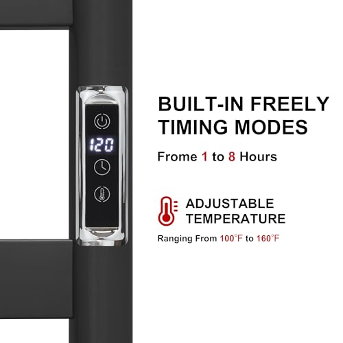 Heated Wall Mounted Electric Towel Warmer Rack,Timer & Temperature Control, 8 Bar Stainless Steel Towel Heater for Bathroom (Black, 8 Bars) - color: Black, size: 8 Bars