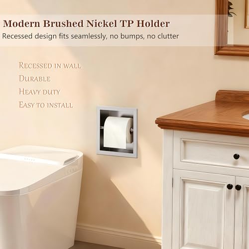 Neodrain Brushed Recessed Toilet Paper Holder,for Standard/Mega Roll | 304 Stainless Steel,Built-in Wall Toilet Paper Holder ,Stylish Mega Roll Tissue Dispenser for Bathroom, RV - color: Brushed