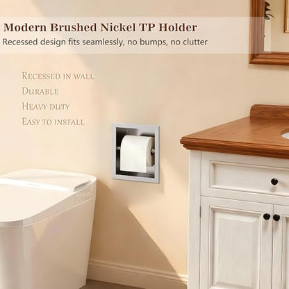 Neodrain Brushed Recessed Toilet Paper Holder,for Standard/Mega Roll | 304 Stainless Steel,Built-in Wall Toilet Paper Holder ,Stylish Mega Roll Tissue Dispenser for Bathroom, RV - color: Brushed