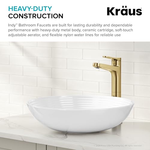 KRAUS Indy Bathroom Faucet for Vessel Sink in Spot-Free Brushed Brass with Single Handle, Pop Up Drain and Supply Lines, KVF-1410SFBB - color: Spot Free Brushed Brass, style: Vessel