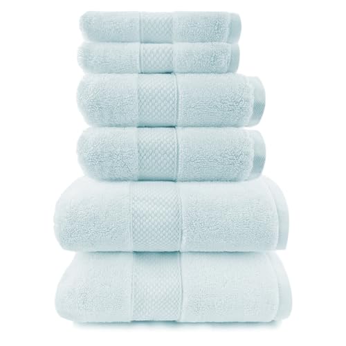 Maisonette Loft Egyptian Cotton Turkish Bathroom Towels Set, Soft & Absorbent, Ideal Quick Dry Luxury Hand & Large Bath Towels, Washcloths (6 Pack), Sea Glass - color: Seaglass, style: Bath Towel Set - 6 Piece