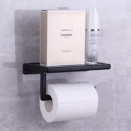 Toilet Paper Holder for Bathroom Solid ZINC Alloy Material and Superior Hotel Style Tissue Roll Holder with Cell Phone Storage Black D500091B - color: Black
