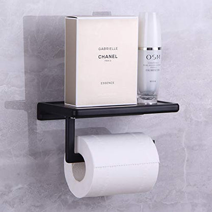 Toilet Paper Holder for Bathroom Solid ZINC Alloy Material and Superior Hotel Style Tissue Roll Holder with Cell Phone Storage Black D500091B - color: Black