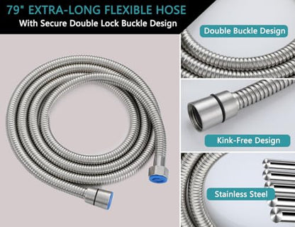 2-in-1 Handheld Shower Head Set with Long Hose – Brushed Nickel | Dual Function Spray Wand with Bracket – Perfect for RV, Dog Bath & Full-Body Rinse. 79" Extra Long Hose. Easy Install. - style: 2-in-1