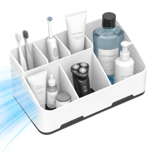 TQRR Bathroom Counter Organizer with Drainage, 6 Slots Toothbrush Holders | Detachable Design, Anti-Slip Base, Vent Electric Toothbrush and Toothpaste Holder Vanity Storage for Bathroom & Sink(Black) - color: Black