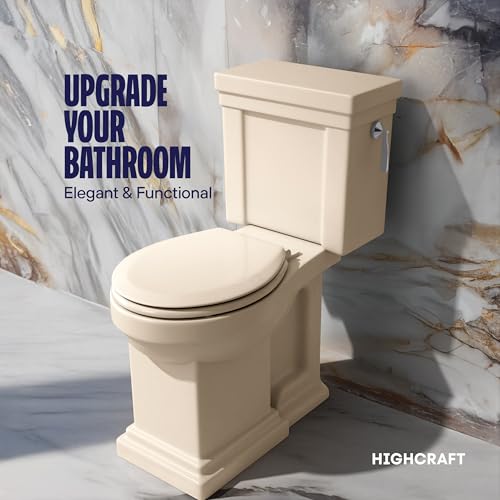 HIGHCRAFT Premium Round Toilet Seat with Slow-Close Design, Adjustable Hinges & Quick Removal Mechanism - Molded Wood Toilet Seat - Fits Standard Round Toilets - Toilet Seat in Bone/Beige - color: Bone, size: Round